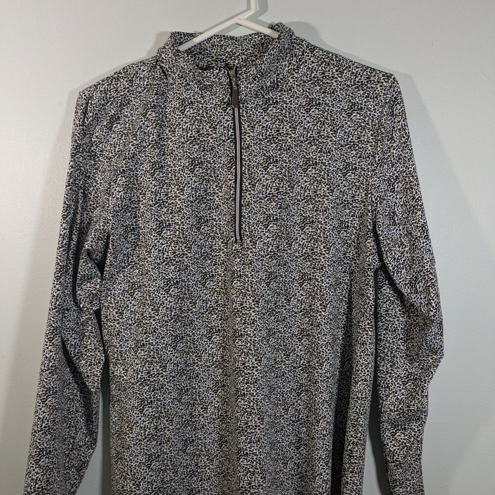 Lulu B Shirt Top Womens Size M Black Tan 1/4 Zip Pullover Animal Print